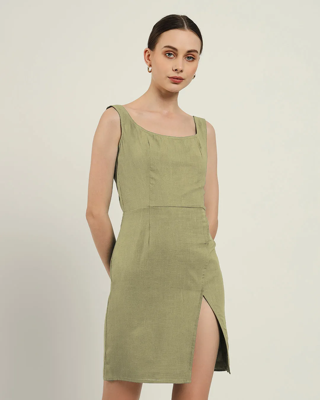 The Cannes Daisy Olive Linen Dress