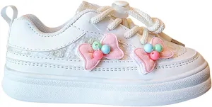 Toddler Kids Lace-Up Fashion Sneakers with Bow Girls Platform Sneakers Tennis Walking Shoes Lightweight