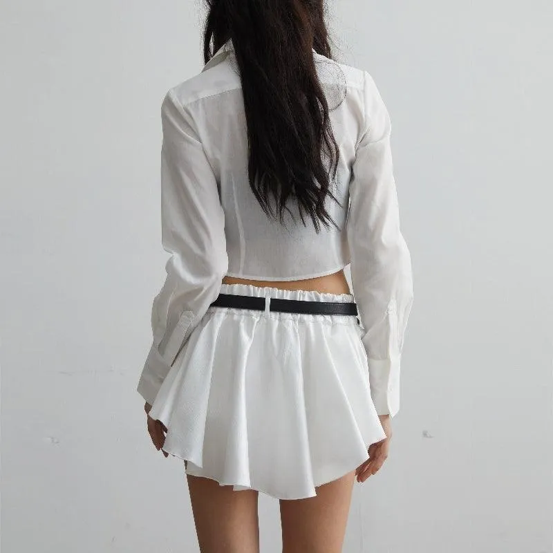 White Versatile Ruffled Short Summer Skirt - Flouncy Anti-Exposure Design