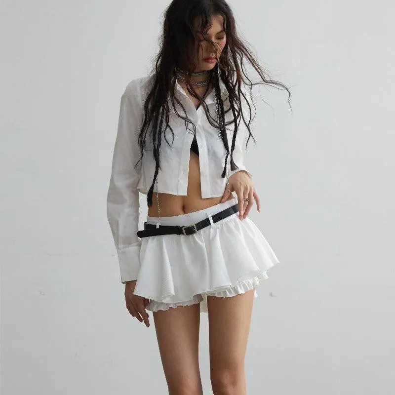 White Versatile Ruffled Short Summer Skirt - Flouncy Anti-Exposure Design