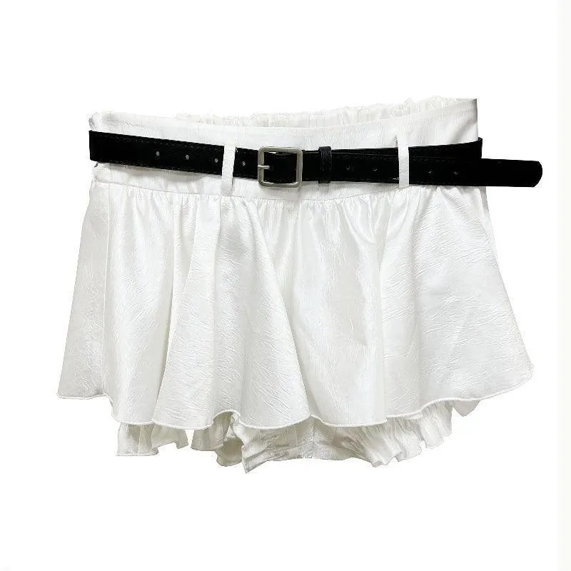 White Versatile Ruffled Short Summer Skirt - Flouncy Anti-Exposure Design