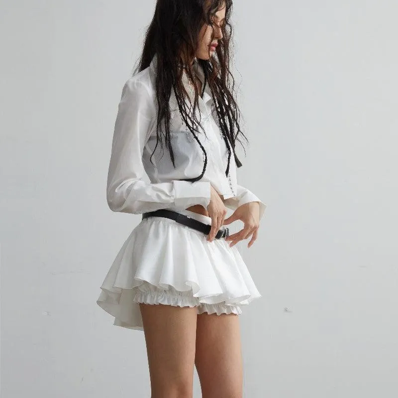 White Versatile Ruffled Short Summer Skirt - Flouncy Anti-Exposure Design