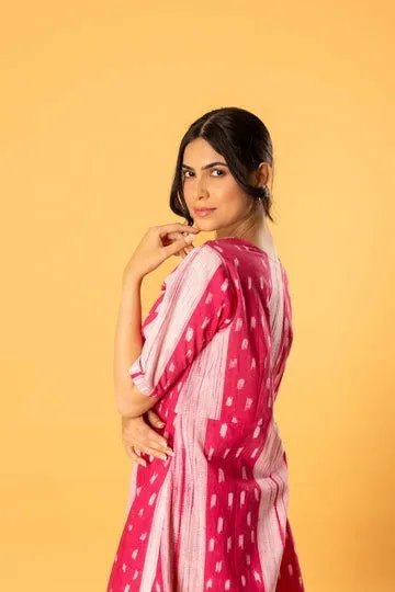 Women Cotton Tiedye Vneck Regular Fit Dress Pink