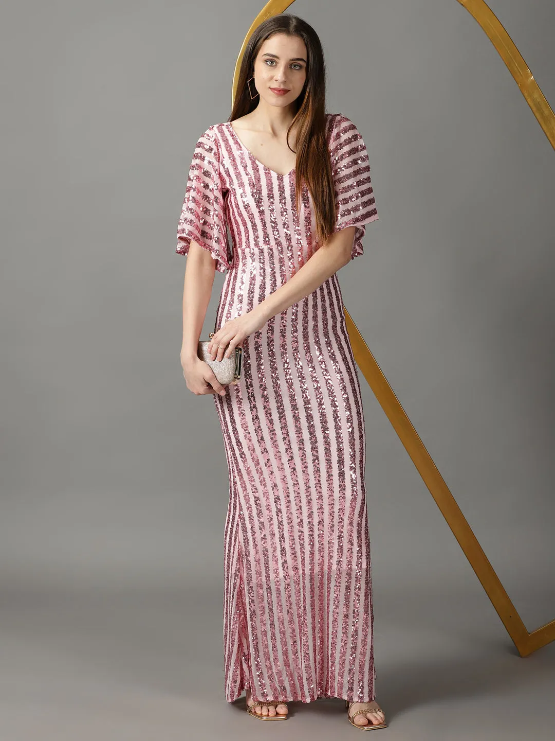 Women's Pink Striped Bodycon Dress