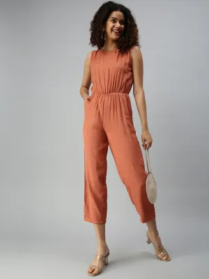 Women's Red Solid Jumpsuit