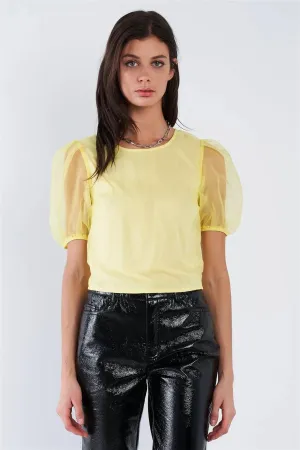 Yellow Sheer Puff Sleeve Retro Top